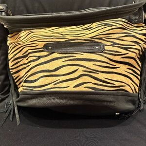 B. Makowsky Tiger Print Calf Hair & Leather Hobo Bag